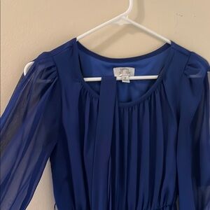 Elegant Blue Sheer Sleeve Dress